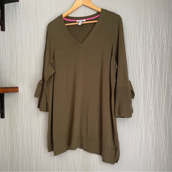 ISAAC MIZRAHI LIVE V- NECK SPLIT TIE SLEEVE TUNIC SWEATER PLUS SIZE 2X GREEN - Picture 4 of 12